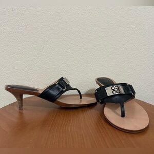 COACH Alberta Kitten Heel Sandal Black Leather Women's Size 6.5 Signature Kitten